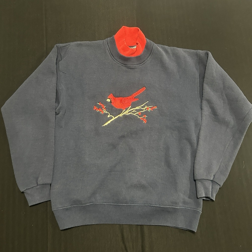 Vintage Lee Heavyweight Crewneck Sweatshirt Cardinal Nature Adult Medium Blue